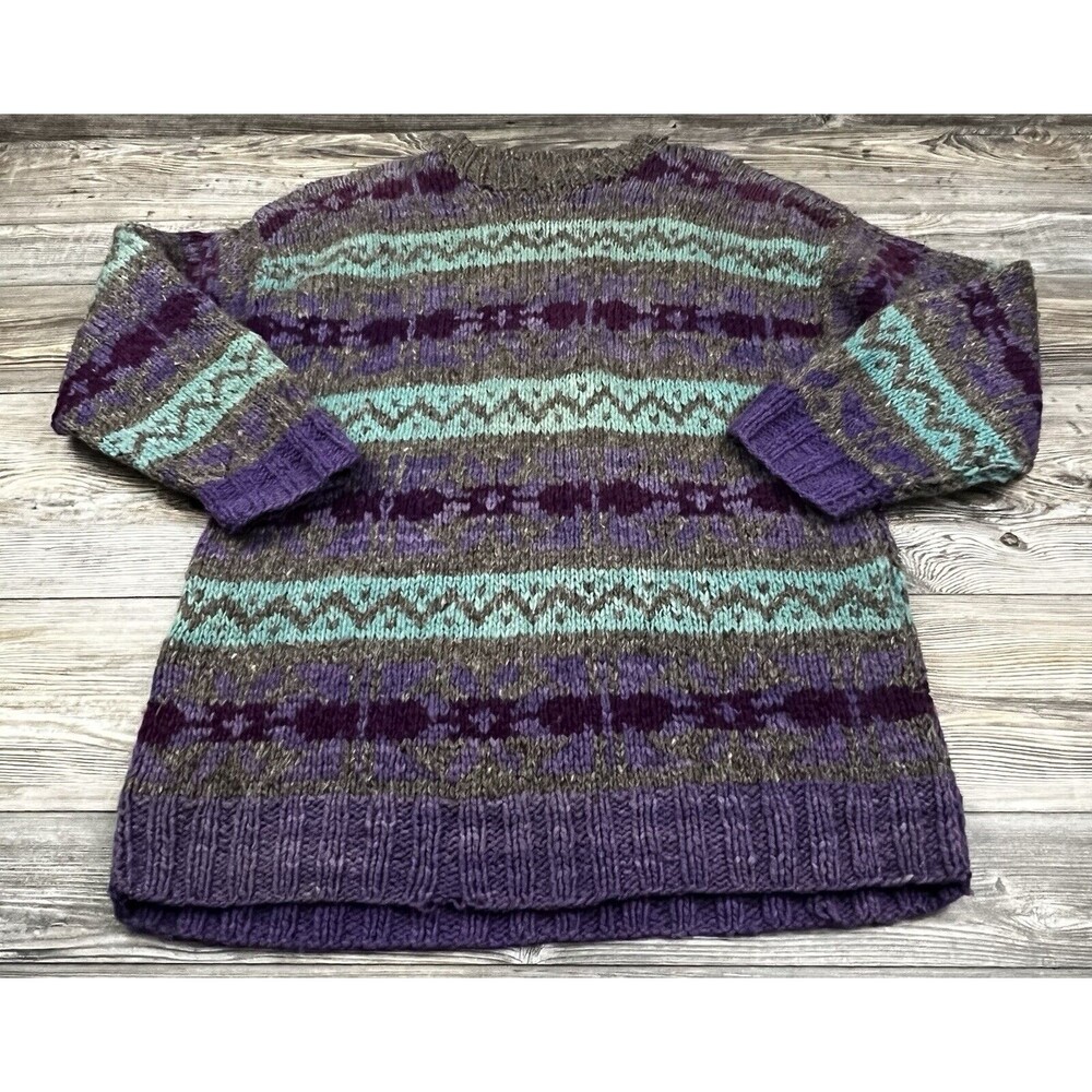 Vtg Artesanias‎ Sweater Jumper Heavy Wool Cabincore FairIsle Nordic ~Women's L